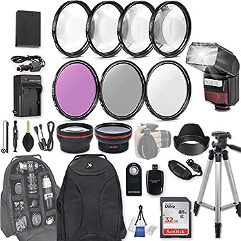 【中古】(非常に良い)58mm 28ピース アクセサリーキット Canon EOS Rebel SL2用 200D デジタル一眼レフカメラ 0.43倍広角レンズ 2.2倍望遠レンズ LEDフラッシュ 32GB