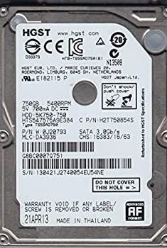 【中古-人並み外れたに好いたらしい】 HTS547575A9E384 PN 0J20793 MLC DA3936 Hitachi 750GB SATA 2.5捉え所のない運転