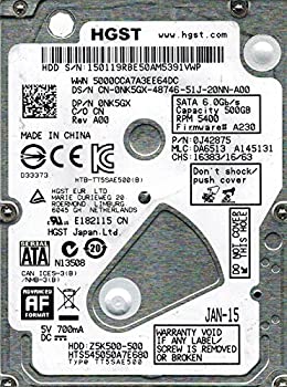 【中古-人並み外れたに好いたらしい】 HGST HTS545050A7E680 P/N 0J42875 MLC DA6513 500GB