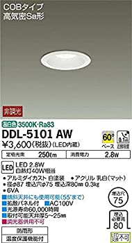 【中古-非常に良い】 大光電機 DAIKO ダウンライト (軒下兼用) LED 2.8W 温白色 3500K DDL-5101AW