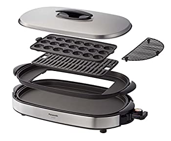 【中古-非常に良い】パナソニック ホットプレート 3枚タイプ 焼肉プレート たこ焼き器 平面 大型 シルバー NF-W300-S
