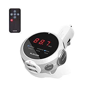 【中古-非常に良い】エレコム FM トランスミッター 重低音モード イコライザー付 Bluetooth USB×2ポート 2.4A おまかせ充電 リモコン付 シルバー LAT-FMBTB05RSV