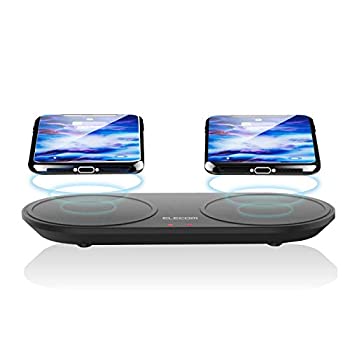 【中古-非常に良い】 エレコム Qi規格対応ワイヤレス充電器 5W+5W 2台同時充電 卓上タイプ ブラック