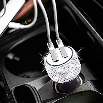 【中古-非常に良い】 Dual USB Car Charger Bling Bling Handmade Rhinestones Crystal Car Decorations for Fast Charging Car Decors for iPhone iPad Pro Air