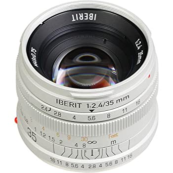 【中古】 KIPON 単焦点レンズ IBERIT (イベリット) 35mm f 2.4レンズfor SONY Eマウント Frosted Silver (つや消し シルバー)｜IINEX