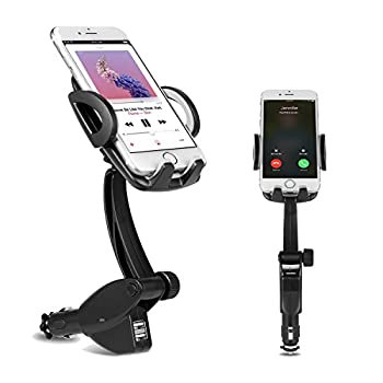 【中古】 DELAM 車載ホルダー オートホールド式 シガーソケット付き携帯スタンド USBポートx2 スマホホルダー 360度回転可能 出力5V3A GPSスタンド iphone