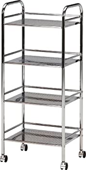 【中古】不二貿易 キッチンワゴン 4段 高さ97.5cm クロム キャスター付き 93399