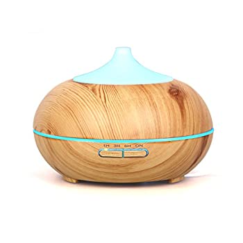 【中古】(非常に良い)アロマディフューザー 超音波式 加湿器 ムードランプ 空焚き防止機能搭載 時間設定 部屋 会社 ヨガなど各場所用 (木目調)