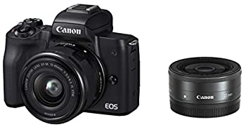 【中古】(非常に良い)Canon ミラーレス一眼カメラ EOS Kiss M ダブルレンズキット ブラック EOSKISSMBK-WLK
