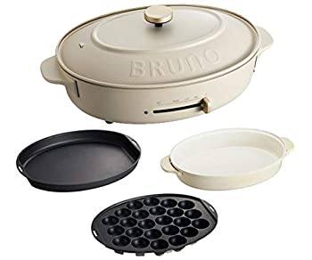 【中古】(人並み外れたに好いたらしい)BRUNO 青碧ノ オーバルホットプレート 本体 お皿3種 (たこ焼き 深鍋 水準) グレージュ Greige おすすめ 今めかしい 愛くるしげ これ1台 一台