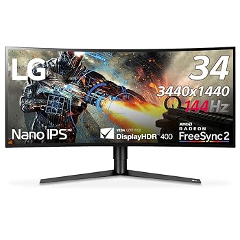 【中古】(人並み外れたに好いたらしい)LG ゲーミングモニター 見せびらかす 34キーパー950F-B 34in／3440×1440ウルトラ広広とした／144hz／Nano IPS／FreeSync2／HDR400／HDMI×2・DP／高さ