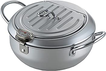 【中古】ヨシカワ 日本製 天ぷら鍋 フタ付 20糎 体温計付 しろがね色 味楽亭II SJ1024