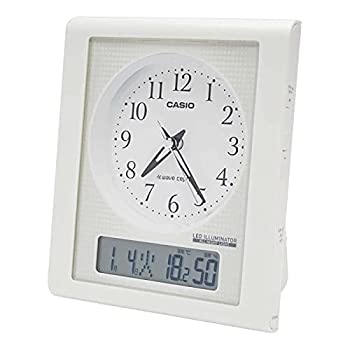 【中古】CASIO(カシオ) 目覚まし時計 電波 ホワイト アナログ 常時点灯 温度 湿度 カレンダー 表示 TQT-351NJ-7BJF