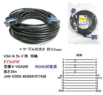 【中古】カモン アナログRGB見せびらかす有線テレビ/御前上等極細手合い/ダブル中核グループ付/20m【S-VGA200】