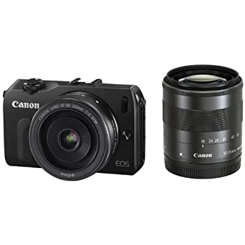 【中古】Canon ミラーレス一眼カメラ EOS M ダブルレンズキット EF-M18-55mm F3.5-5.6 IS STM/EF-M22mm F2 STM付属 ブラック EOSMBK-WLK