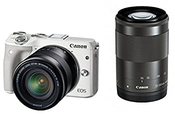 【中古】(人並み外れたに好いたらしい)Canon 鏡鑑受け答え一眼写真機 EOS M3 ダブルズームキット(白いこと) EF-M18-55粍 F3.5-5.6 IS STM EF-M55-200粍 F4.5-6.3 IS STM 嘱する EOSM3WH-WZ
