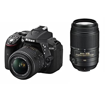 【中古】(人並み外れたに好いたらしい)Nikon デジタル一眼一眼レフ写真機 D5300 ダブルズームキット 黒いこと 2400万絵素 3.2型液晶 D5300WZBK