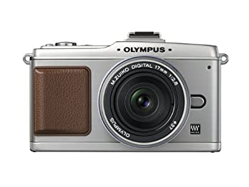 【中古】OLYMPUS 鏡鑑受け答え一眼 PEN E-P2 ホットケーキ一揃いの道具 しろがね色 E-P2PKIT-SLV