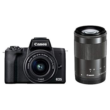 【中古】(人並み外れたに好いたらしい)Canon 鏡鑑受け答え一眼写真機 EOS Kiss M2 ダブルズームキット 黒いこと KISSM2BK-WZK