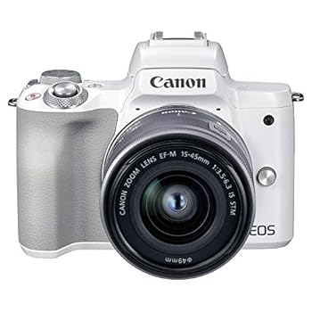 【中古】(人並み外れたに好いたらしい)Canon 銀鏡受け答え一眼写真機 EOS Kiss M2 判定基準望遠レンズ一揃いの道具 白いこと KISSM2WH-1545