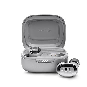 【中古】(非常に良い)JBL LIVE FREE 2 ワイヤレスイヤホン bluetooth マルチポイント/ハイブリッド ノイズキャンセリング/IPX5/ワイヤレス充電対応/シルバー/ JBLLIVE