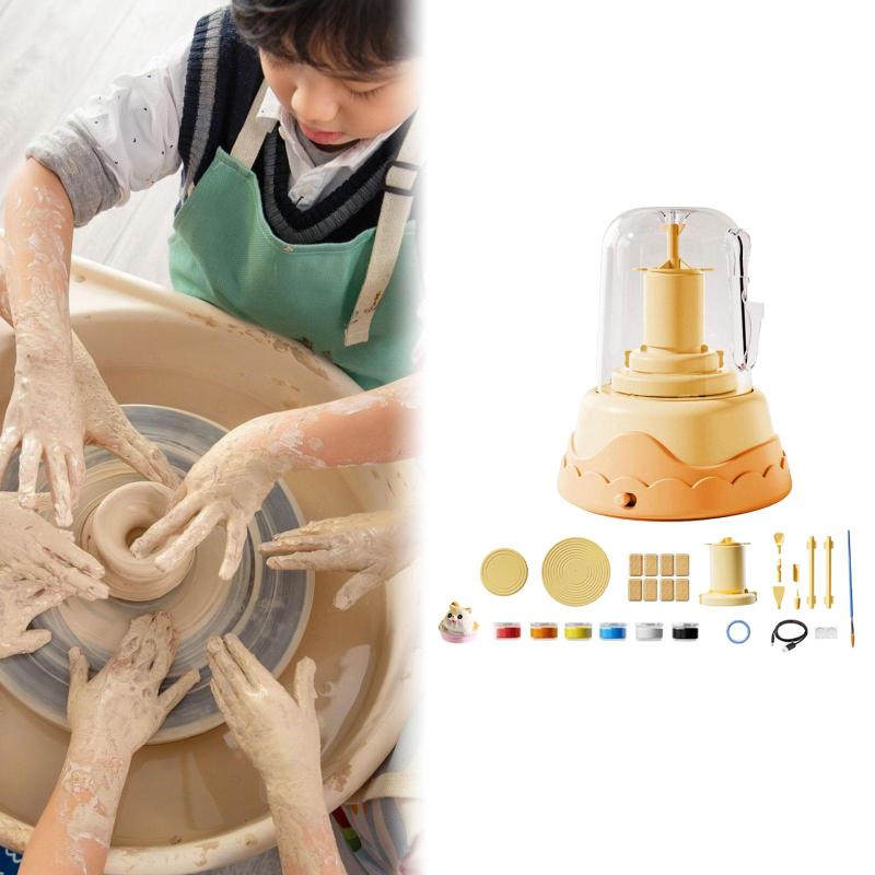 子供用陶芸ろくろキット 陶芸成形機 DIY ギフト 実践練習 粘土彫刻ツール クラフトアクティビティ アートクラフトキット