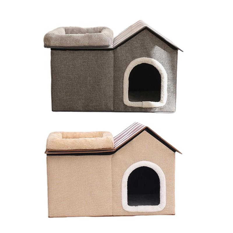 キャットハウス 猫ベッド 暖かい 取り外し可能 洗えるクッション付き 2 in 1 ペットベッド ペットの隠れ家 洞窟 子猫用 屋内コンドミニアム