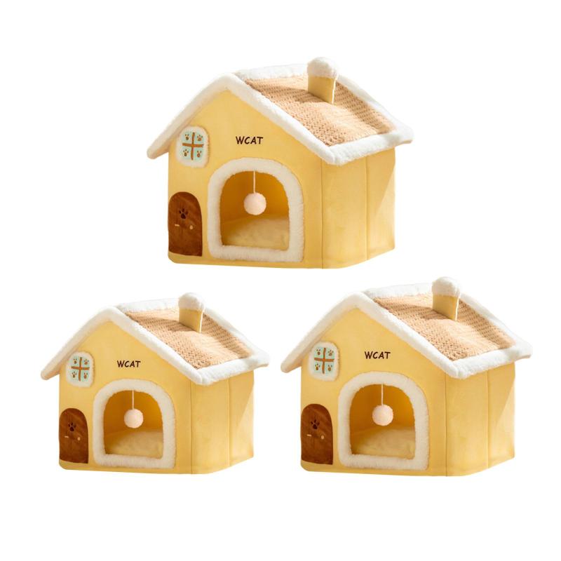 冬用キャットハウス 吊り下げボール 洗える 厚手クッション 爪とぎ遊び小屋 小動物用アクティビティセンター 猫ファミリー
