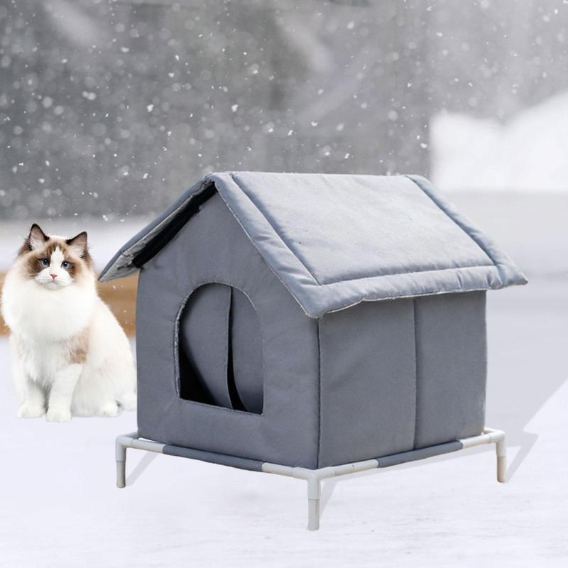 野良猫用屋外キャットハウス 野良猫シェルター 断熱ペットハウス 高さのあるベース 耐候 冬用 パティオ ポーチ 納屋