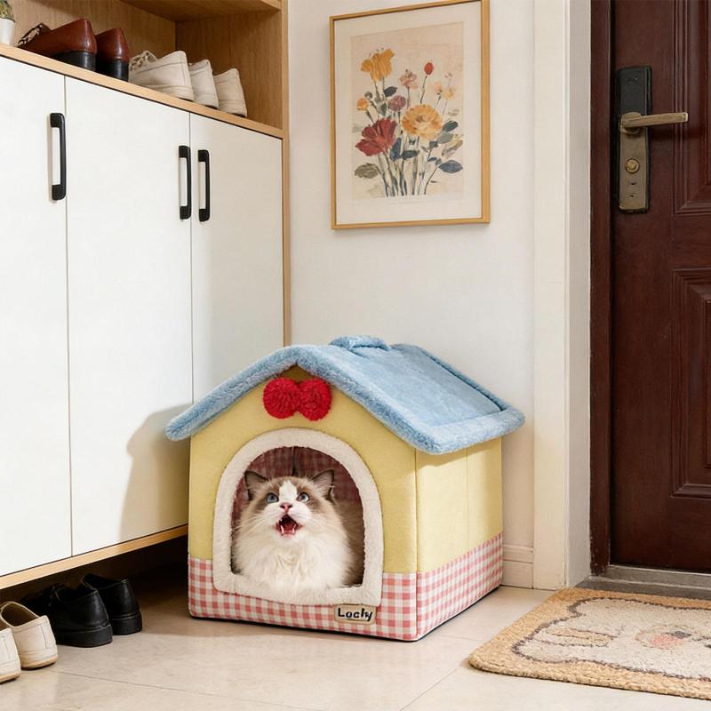 半密閉型ペットベッド プラッシュ ソフト 滑り止め底 猫テント 洞窟 猫の巣 子猫用 ペット用品 落ち着く眠り