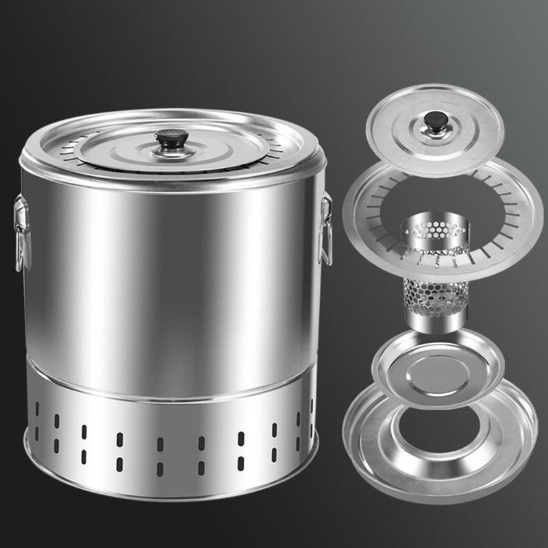 バーベキュー グリル バケット スチール製 均一に加熱分布 耐久性のある コンパクト チャコール グリル 無煙 ピクニック グリル ガーデン ビーチ用