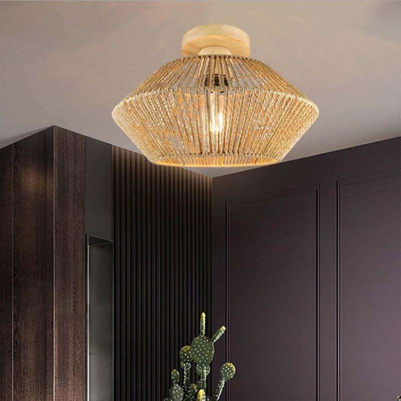 レトロなスタイルの Led シーリングライトシェードぶら下げ照明器具籐シャンデリアランプシェード寝室農家ホームレストランの装飾