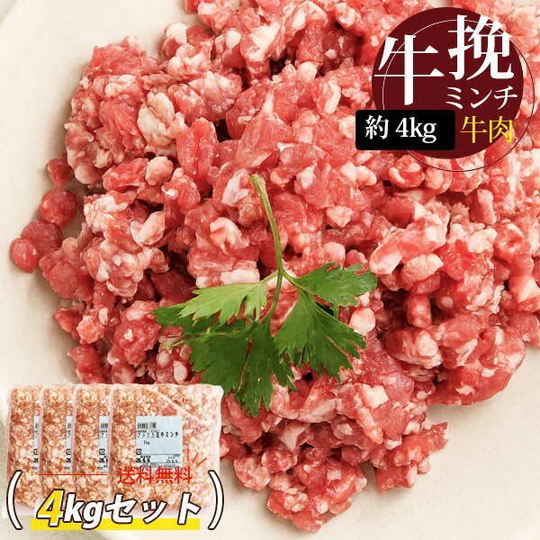 [牛肉] 牛ひき肉 挽肉 ひき肉 4パック / 約4kg(1kg×4個) 牛挽肉 牛ミンチ 牛肉 ミンチ 合い挽き肉 合挽き肉（冷凍）