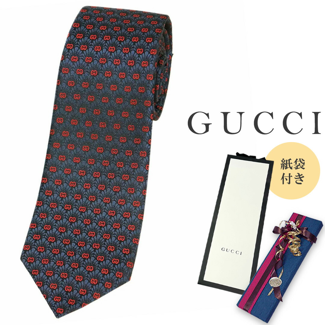 GUCCI 花柄 ネクタイ　新品 GUCCI（グッチ） ネクタイ 花柄 7cm シルク ネイビー 紺 赤 白