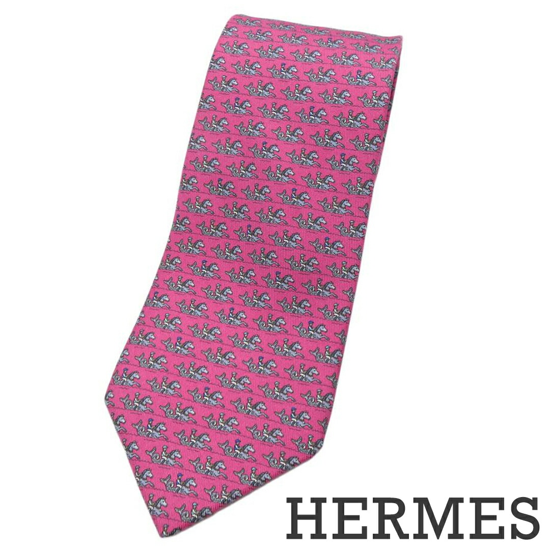 HERMES エルメス ネクタイ シルク ホースシュー柄 グリーン フランス製