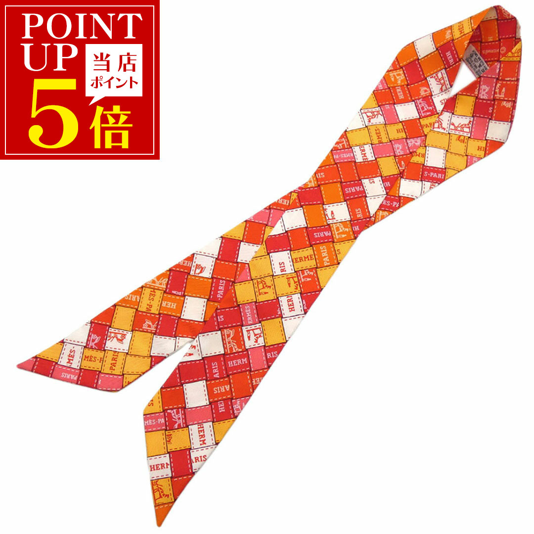 美品 エルメス HERMES ツイリースカーフ ボリュデュックチェック リボン柄 HERMES エルメス スカーフ ツイリー ボリュデュックチェック