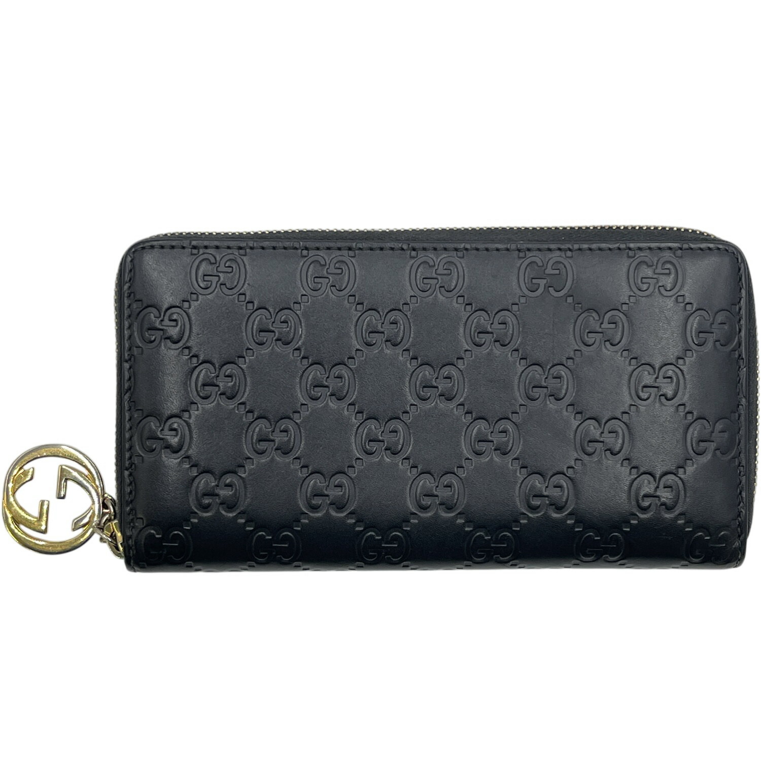中古 長札入れ グッチ GUCCI レディース ラウンドチャック 409342 グッチシマ インターロッキングG なめし革 革 黒いこと 黒 札入れ ブランド名
