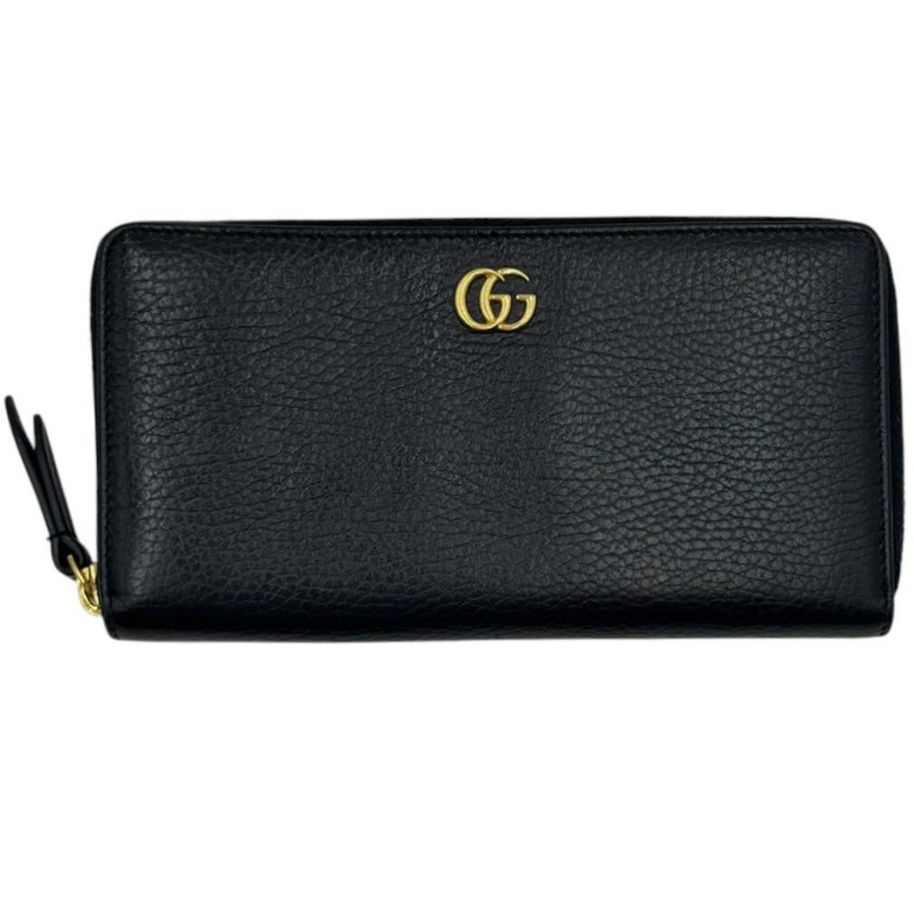 中古 美品 グッチ 財布 GUCCI 456117 長財布 GGマーモント ラウンドジップ ウォレット レザー 革 ロゴ ブラック 黒