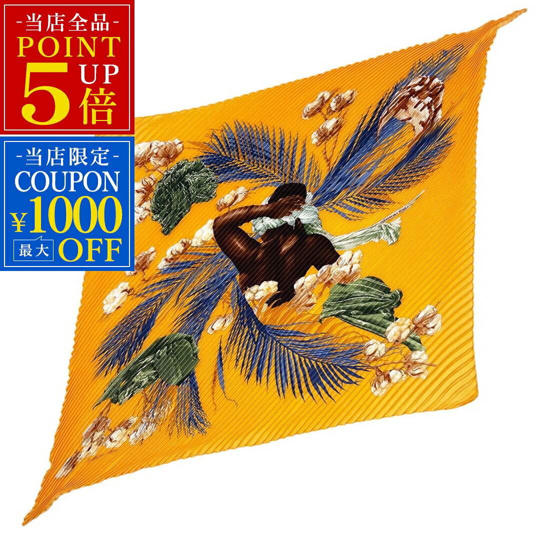 中古 美品 エルメス スカーフ HERMES プリーツ カレ プリーツスカーフ TURBANS DES REINES 王女のターバン ひし形 菱型 ダイヤ型 シルク 100％ 90cm オレンジ 橙色 ブランド レディース 17,136円