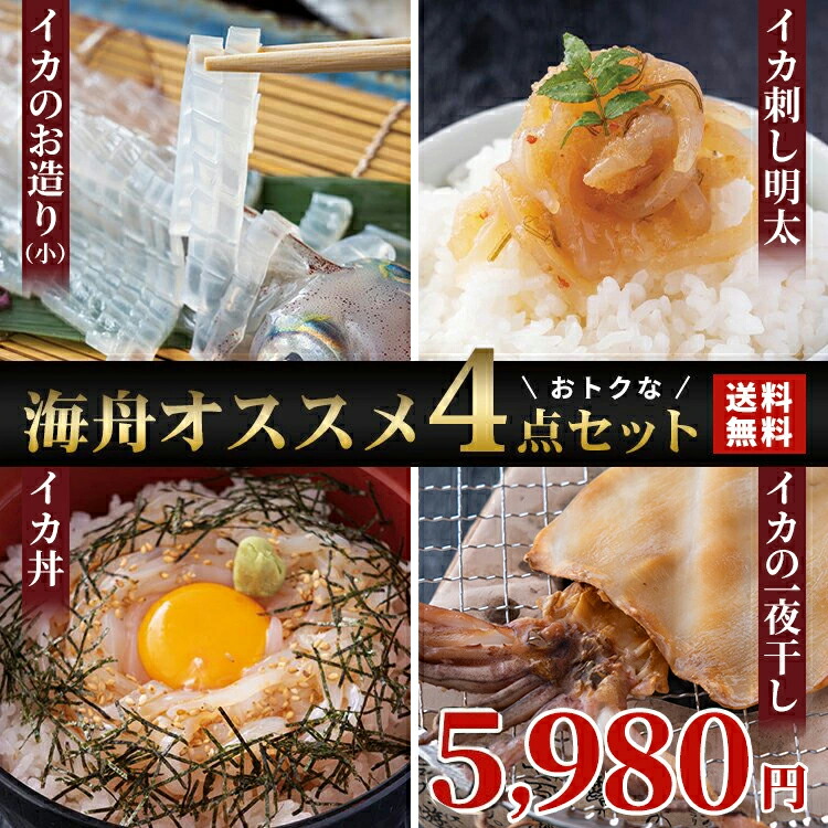 【送料無料】イカ 呼子のイカ  活き造りを冷凍 お得な4点セット  いかの活き造りを冷凍でお届け(小) いか丼 イカ刺し明太 イカの一夜干し　いかづくし　いか刺し　いか丼　イカお造り　ギフト　贈物　お造り　いかお造り