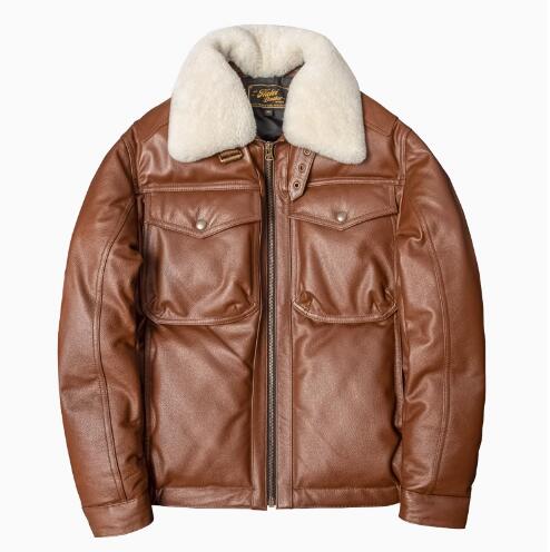 楽天市場】秋冬 新品 レトロ 暖かい 本革 牛革 ファー襟 メンズ