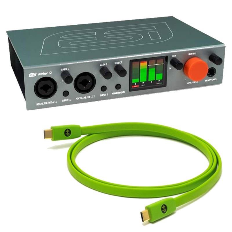 Amber i2 + OYAIDE製高品質USBケーブルセット(Type C to C 1.0m)(高音質AKMチップセット搭載・USB-Cオーディオインターフェイス)(イーエスアイ)(アンバー)(DTM)(オヤイデ) ESI (新品)