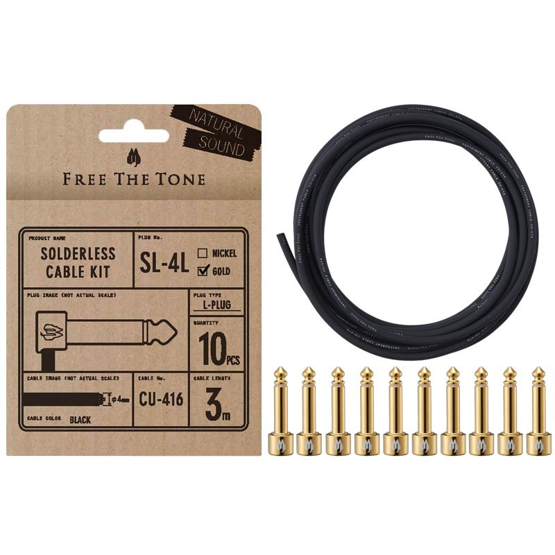 CU-416用ソルダーレスプラグキット [Lプラグ10個 / ケーブル3m] [SL-4L-GD-10K(GOLD)] Free The Tone (新品)