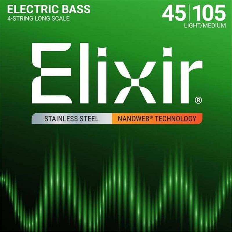 Stainless Steel Bass Strings with ultra-thin NANOWEB Coating (Light/Medium Long 045-105) #14677 ELIXIR (新品) 4,497円