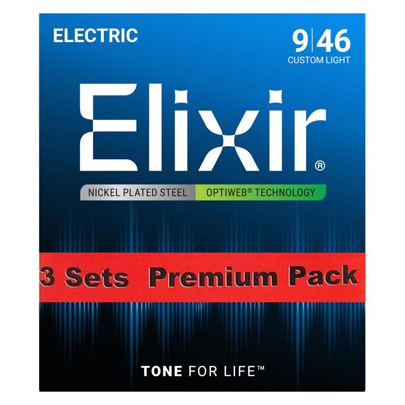 Electric Nickel Plated Steel with OPTIWEB Coating 3SET PACK #19027 (Custom Light/09-46) ELIXIR (新品)