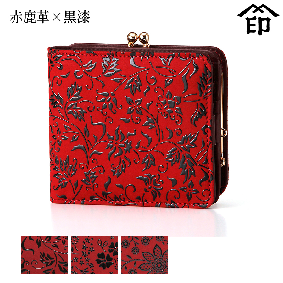 楽天市場】甲州印伝 ≪ 印傳屋 ≫ 1608 がま口札入れ[黒鹿革×白漆