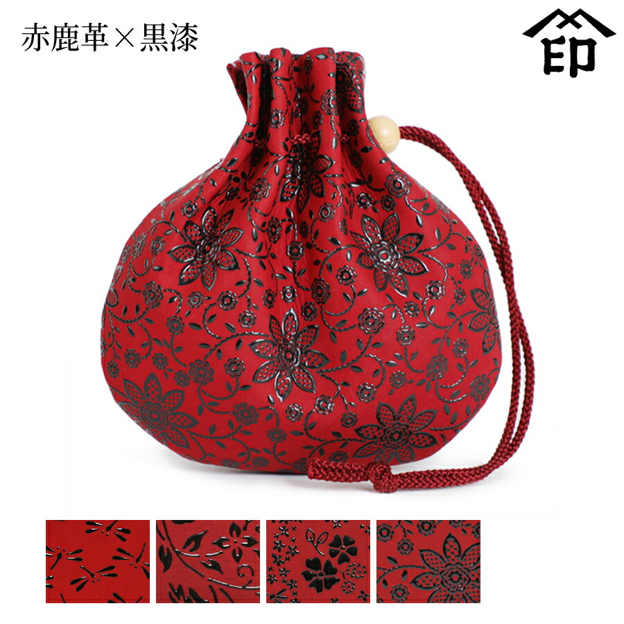 楽天市場】甲州印伝 ≪ 印傳屋 ≫ 3009 ミニ巾着[黒鹿革×黒漆]【花唐草