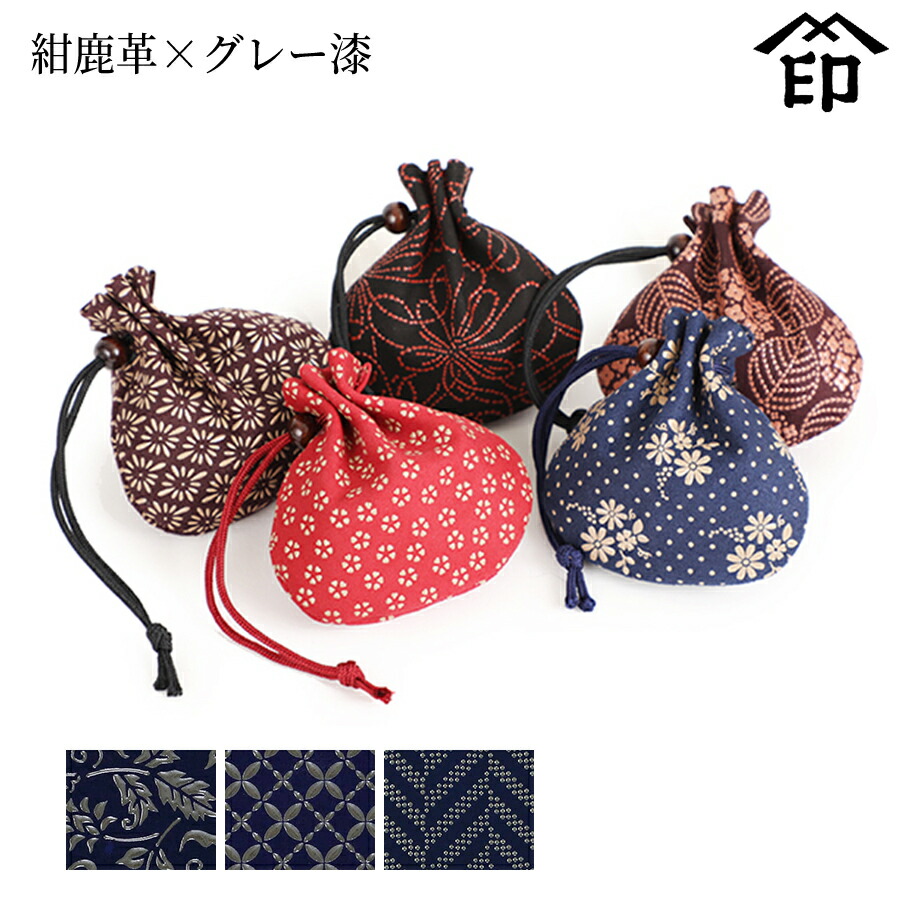 【千恵子】印傳屋 ローズ柄 花柄 巾着バッグ 鹿革 ディアスキン 黒 楽天市場】甲州印伝 ≪ 印傳屋 ≫ 3009 ミニ巾着[黒鹿革×黒漆]【花唐草