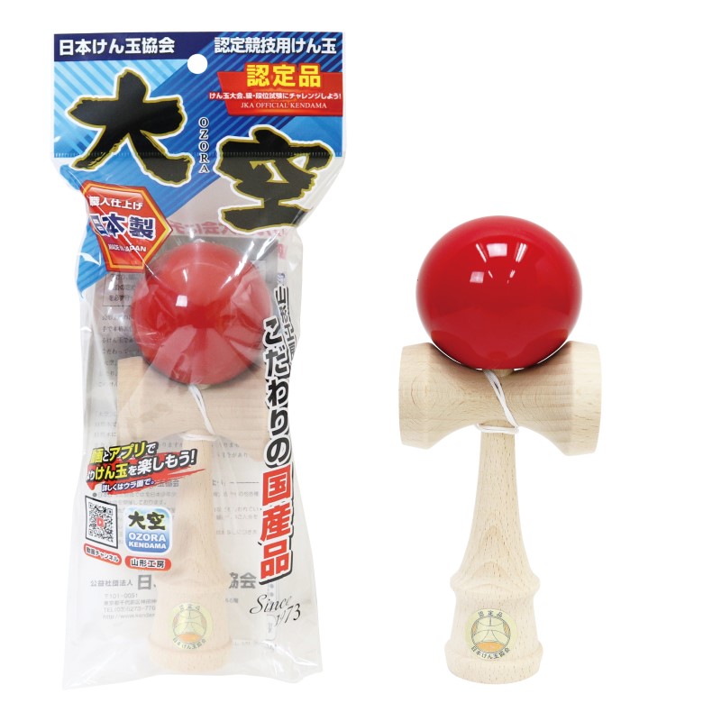 爆買い！】 <BR>けん玉大空赤色<BR>日本けん玉協会認定<BR>競技用けん玉<BR>山形工房<BR>大空 ソリッドカラー 単色 ロゴ入り<BR>赤色  レッド<BR>日本製