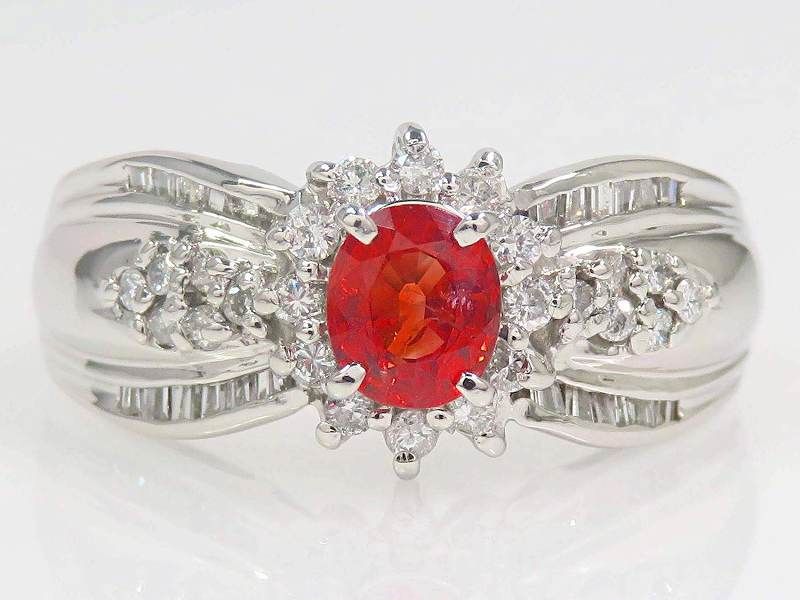 『池田屋質店』Ｐｔ９００ オレンジサファイア０．６７ｃｔ ダイヤモンド０．５０ｃｔ リング プラチナ 中古Ａ【中古】｜池田屋質店